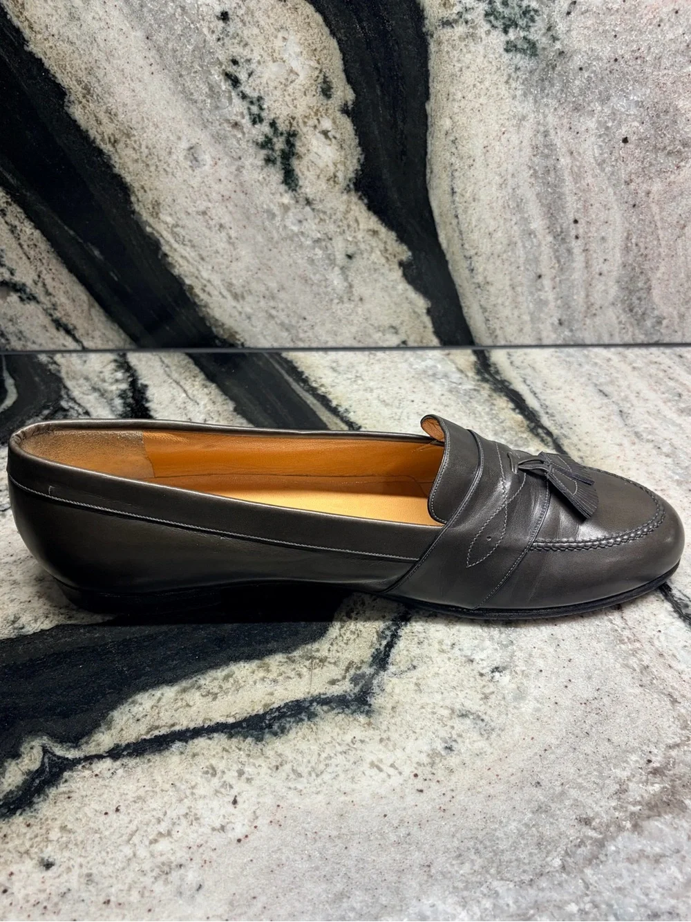 Testoni Tassel Loafers Gray Olive Leather Italy Men’s 9.5 D Handmade